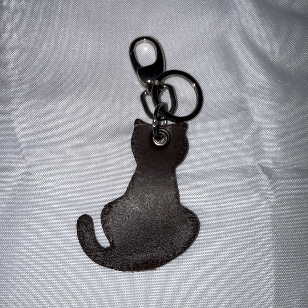 Leather Cat Kitty Keychain Bag Charm Dark Brown Gift for Cat Lovers - Picture 2 of 8